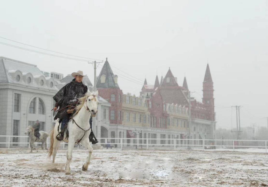 小镇|纯血宝马惊现雪中的哈尔滨世界欢乐城