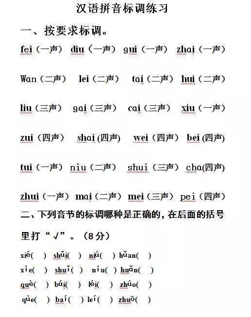 小学一年级语文汉语拼音必考点汇总