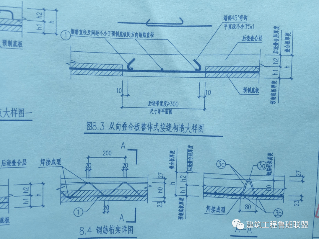 分佈筋綁紮在桁架筋之下,避免多層鋼筋交叉造成保護層減小,影響現澆面