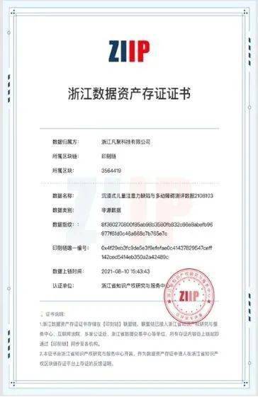 数据资产存证证书》，作为企业数据知识产权质押贷款的准官方认可证书。