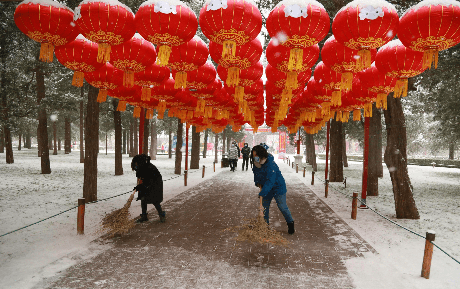 白雪|红灯映白雪，秒变“雪容融”！京城公园已吸引7万人次打卡