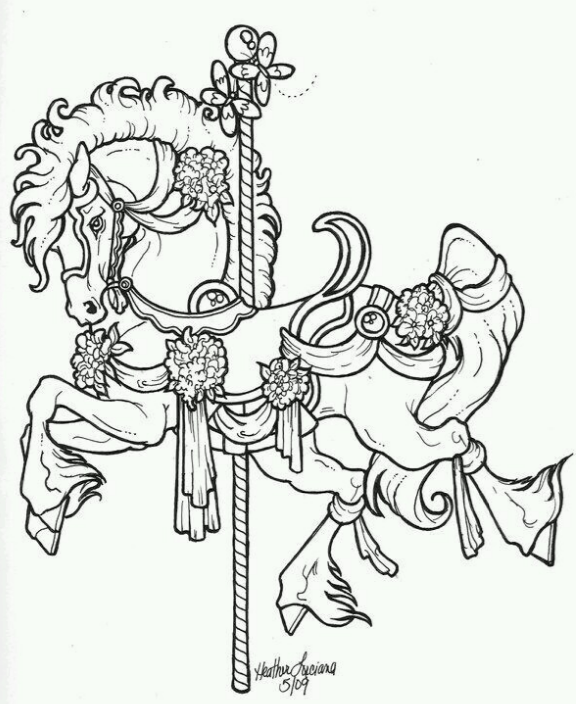 黑白线稿旋转木马等临摹线稿素材