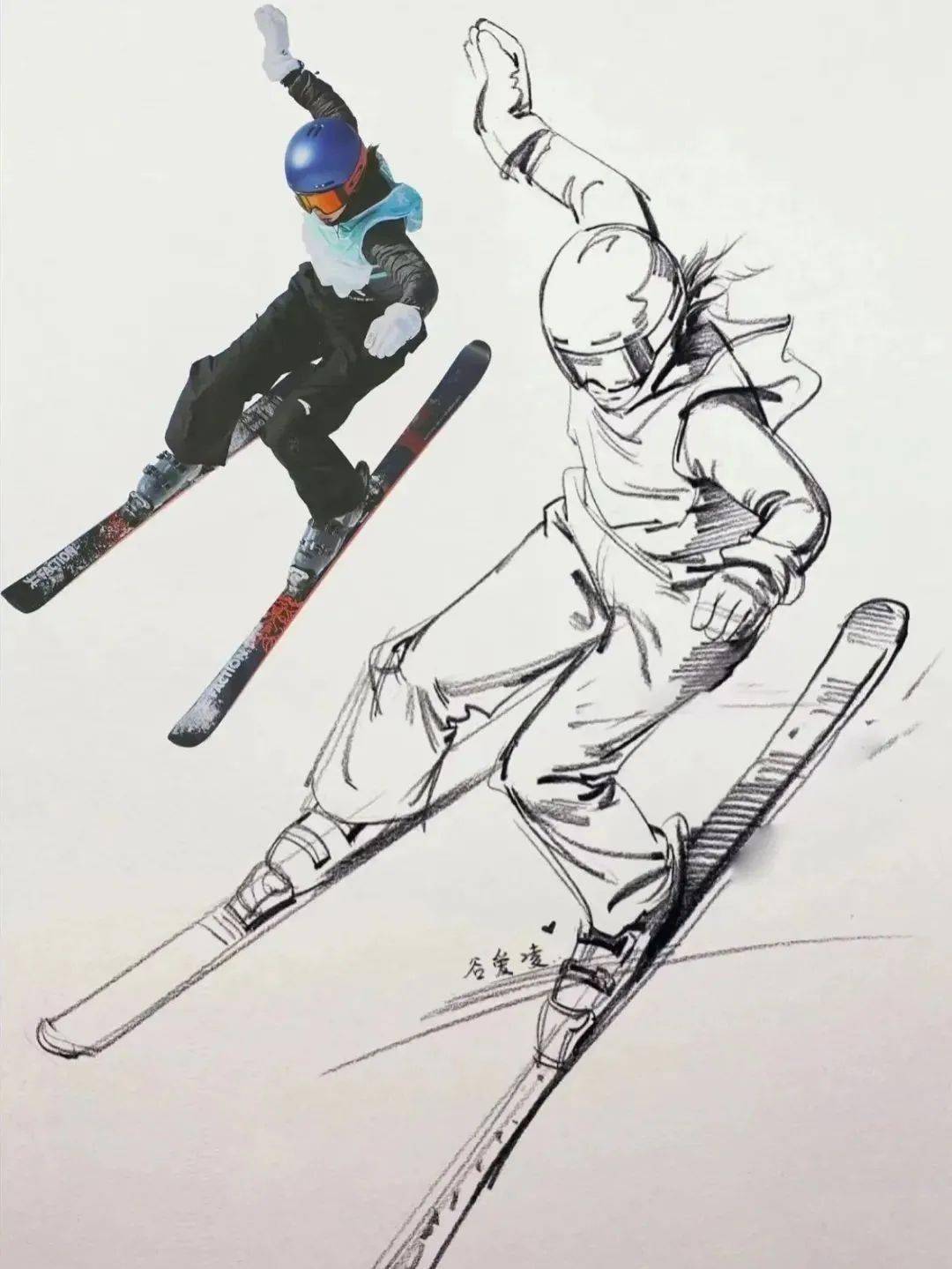 谷爱凌滑雪图片素描图片
