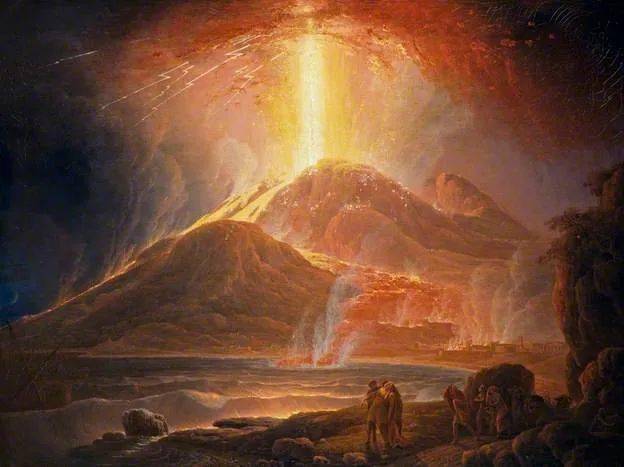 特纳在他的画作《维苏威火山爆发》中强调了这种危险和恐惧的感觉.