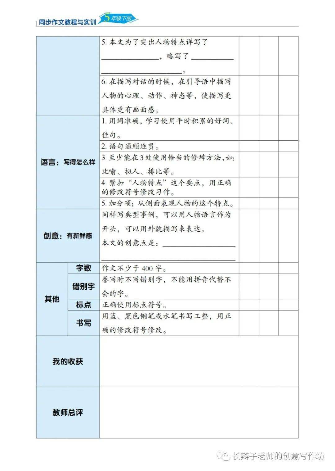 五下习作评价表(1-8单元收藏)_资料_小学_作文