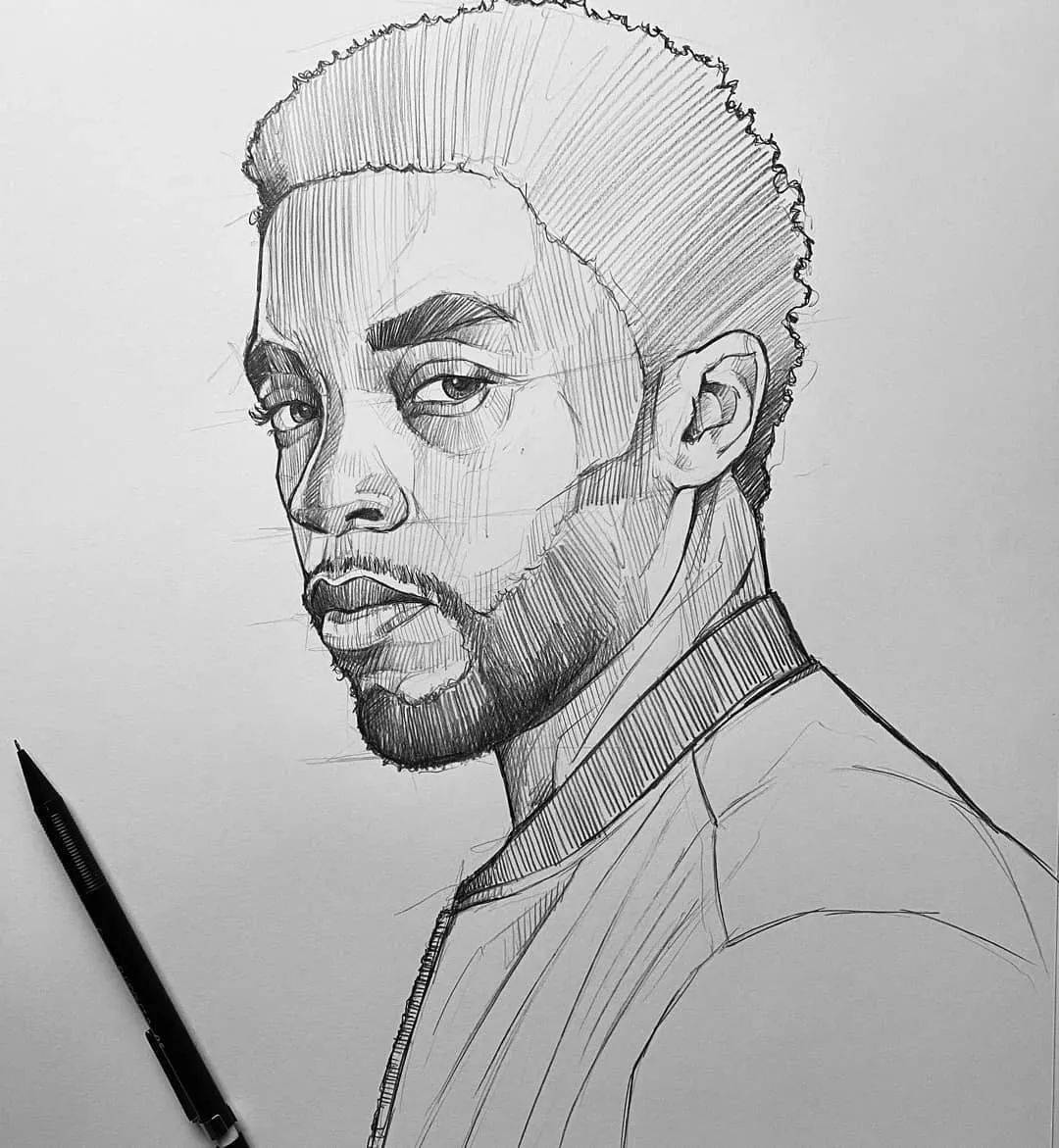 自动铅笔画的人物肖像和动物素描精彩干净