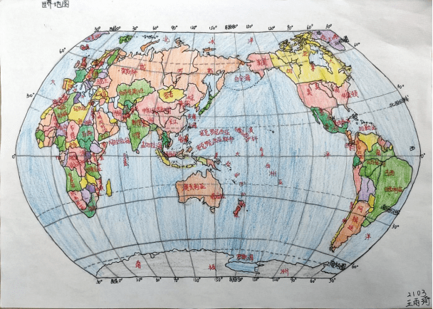 初一手绘世界地图简单图片