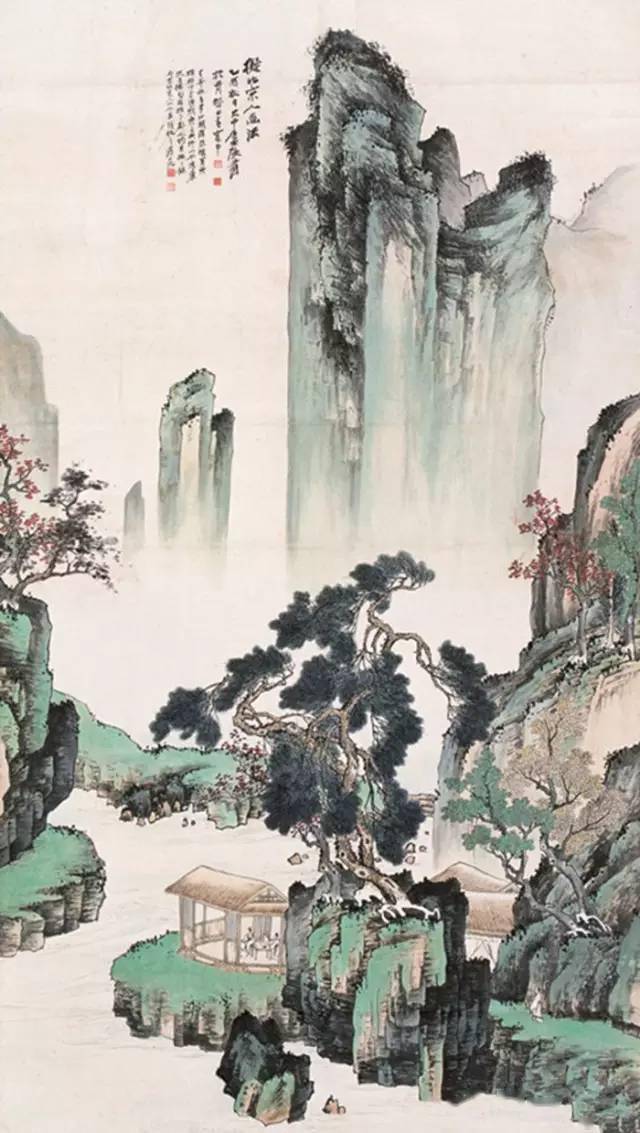 中国美術，張大千，肉箪。山水画。 中国美術，張大千，肉箪。山水画。
