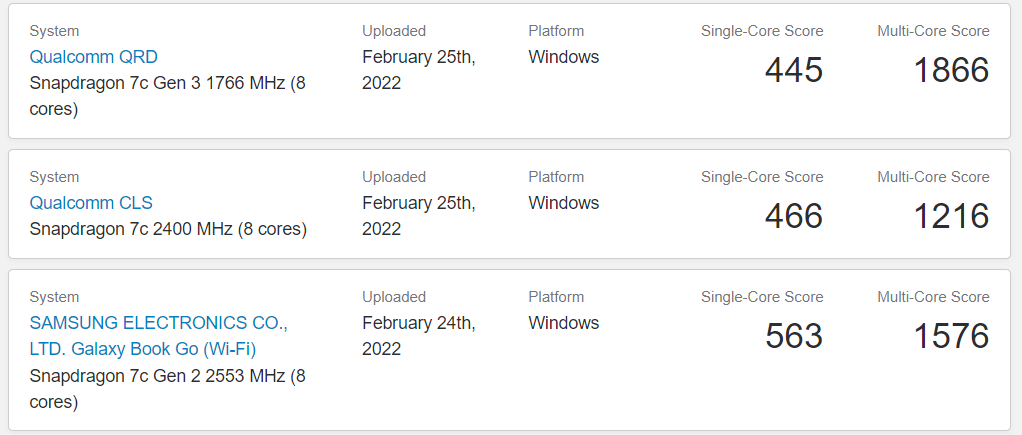 高通骁龙 7c+ Gen 3 GeekBench 跑分曝光：单核 445，多核 1866