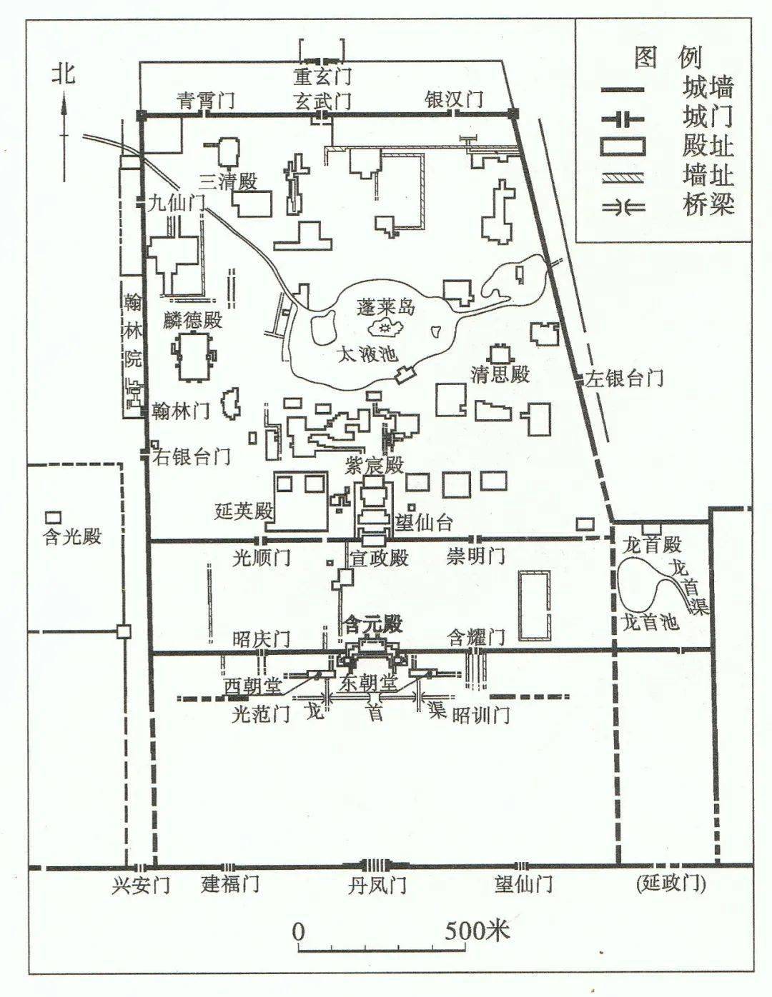 图十一 大明宫遗址平面图图十二 北宋吕大防刻长安城图中的兴庆宫图五