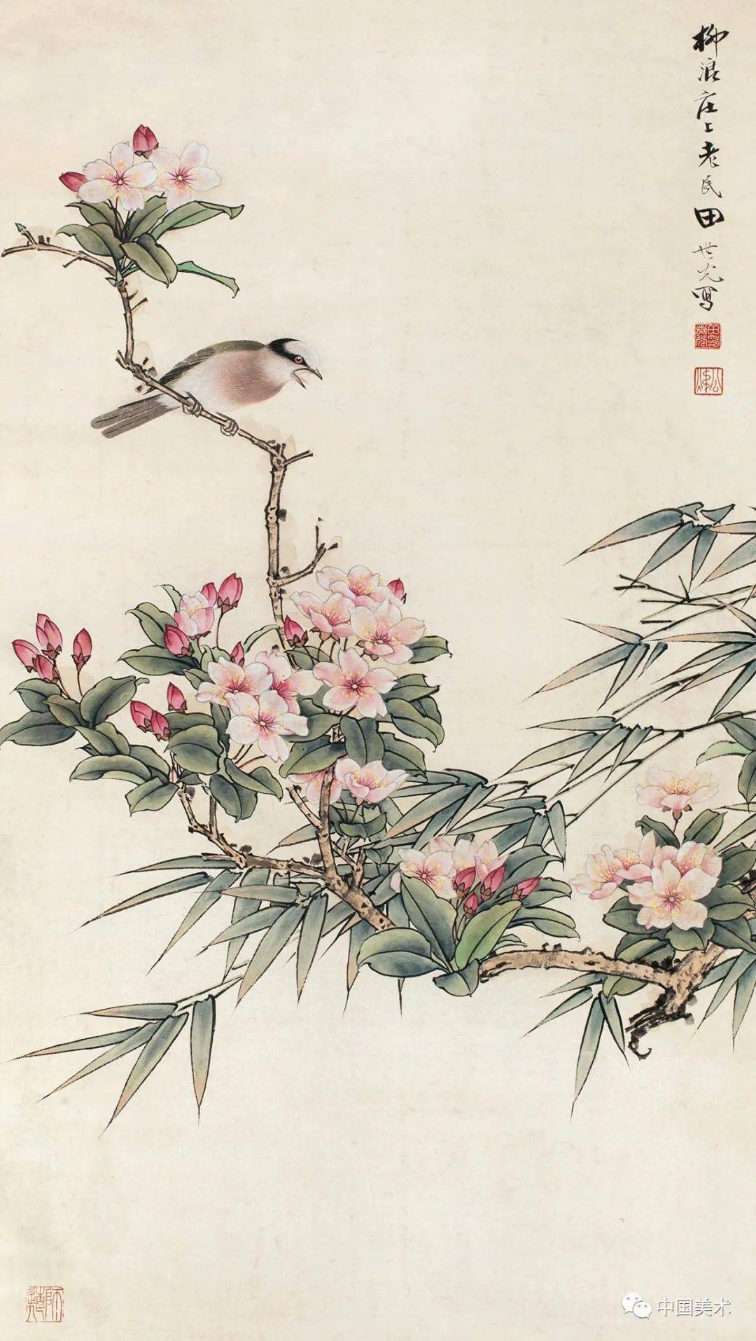 花张书旗 桃花双鸽张书旗 杏花八哥图内容来源:中国美术2022-03-05 19