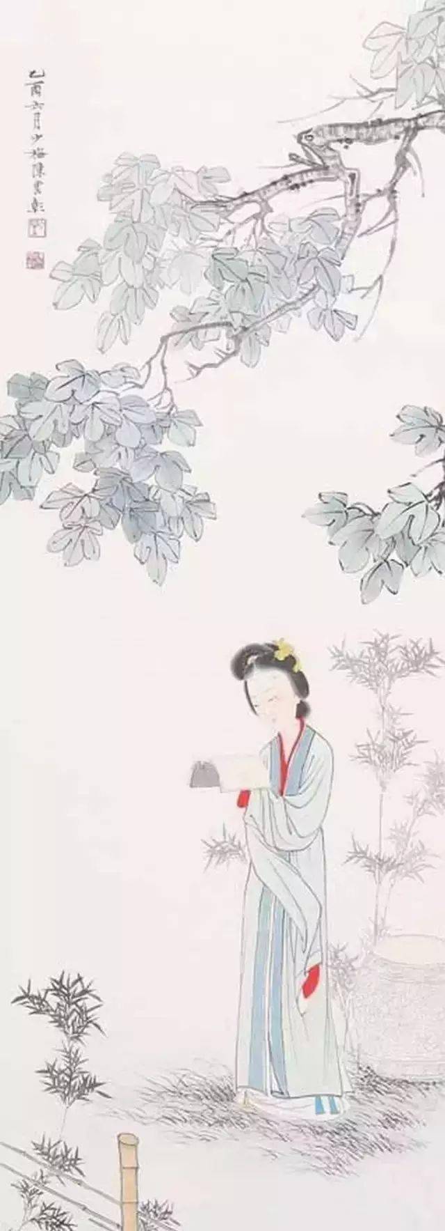 陈少梅笔下仕女画欣赏_人物画_宋人_衣纹