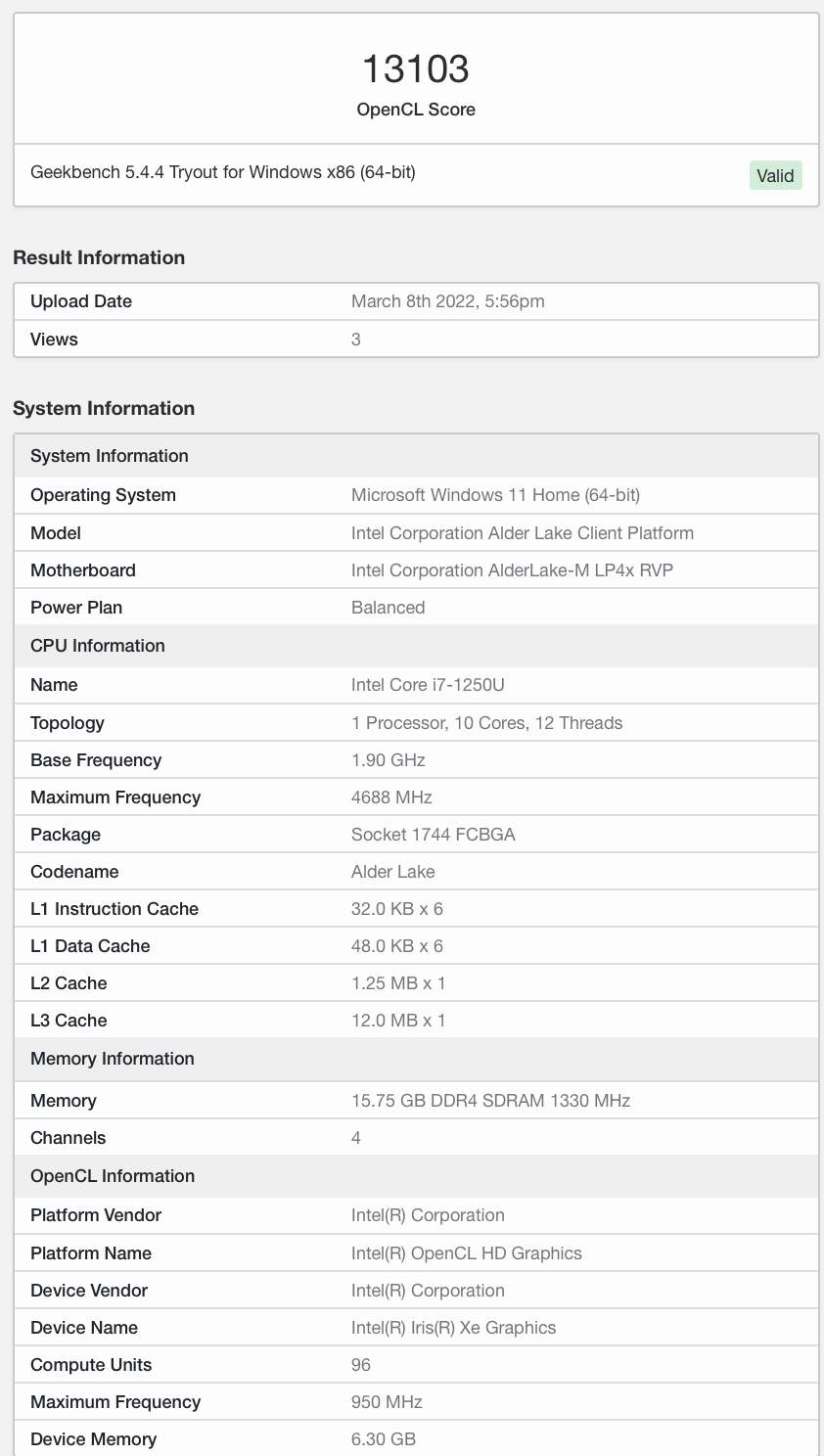 Lake-M|英特尔 12 代酷睿 9W 处理器 i7-1250U 现身，10 核 12 线程