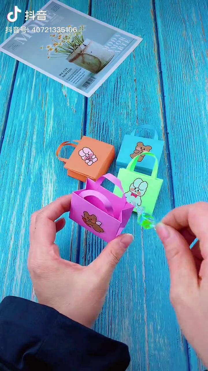 简单漂亮的迷你购物袋手工折纸手工折纸幼儿手工创意手工一起做手工