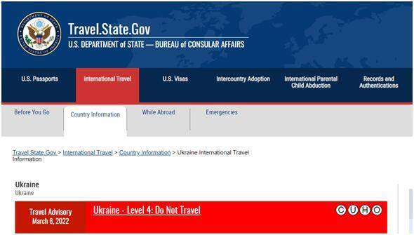 美国务院发旅行警告：建议赴乌美国公民留下遗嘱和DNA样本