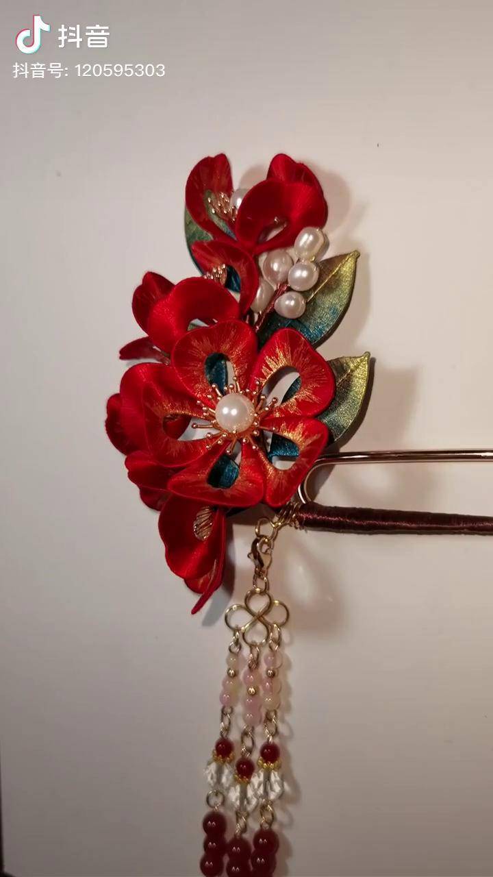 狂风落尽深红色缠花发簪非遗缠花汉服配饰簪娘日常簪娘原创手工