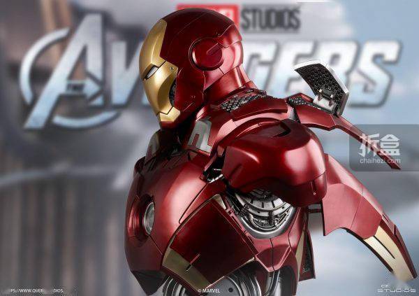 系列|QUEEN STUDIOS 漫威系列 钢铁侠 MARK7 1/1比例收藏胸像