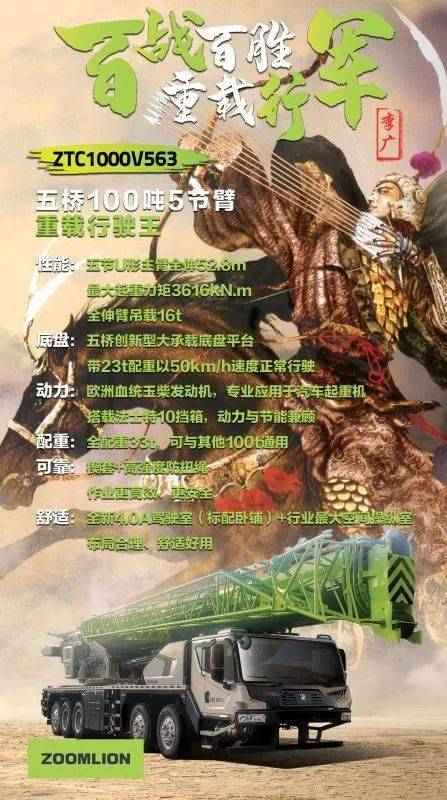 新车发布百战百胜重载行军五桥100吨五节臂重载行驶王ztc1000v563强势