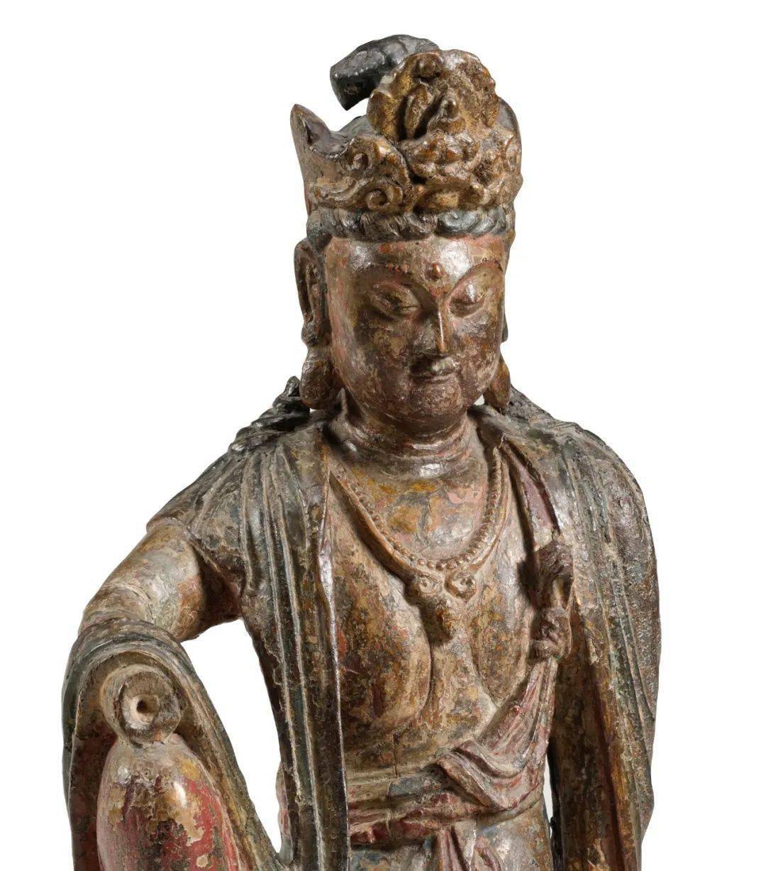 天价成交的造像木雕加彩观世音菩萨坐像