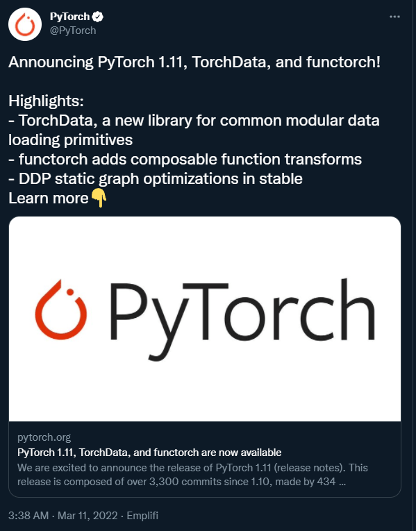 终于可用可组合函数转换库！pytorch 1.11发布，弥补jax短板，支持python 3.10