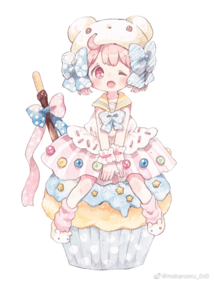 水彩手绘q版动漫甜点