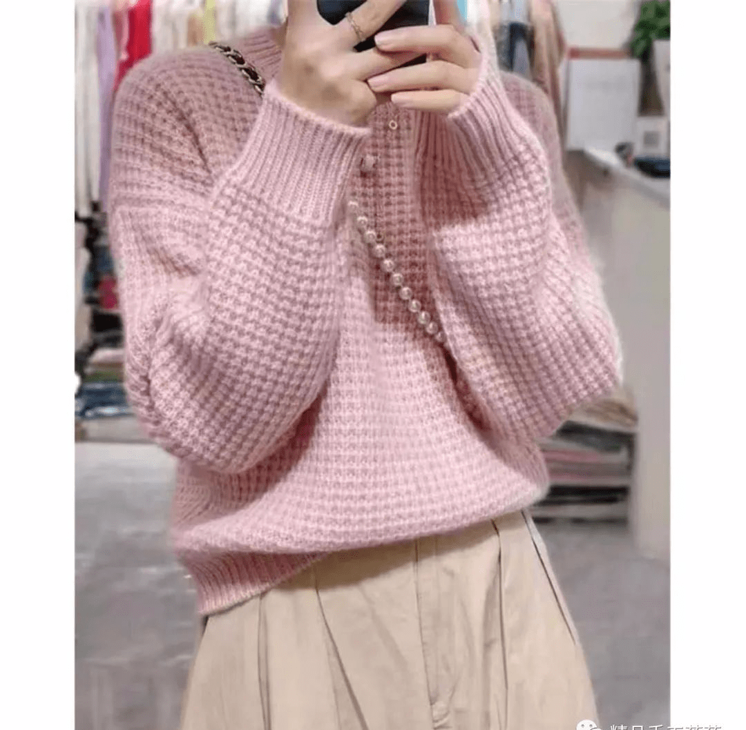 时尚"华夫格"花样编织而成的美衣织法图解和教程_朵妈_字体_衣长