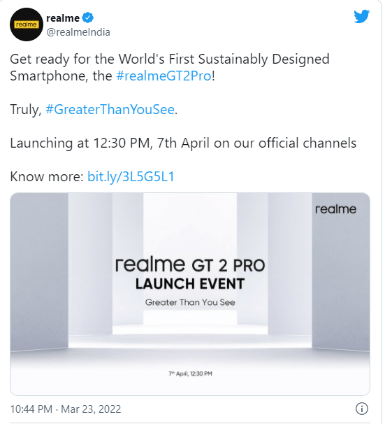 登陆|官方宣布realme GT 2 Pro将在4月7日登陆印度