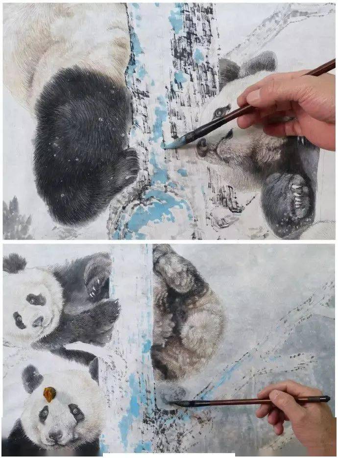 图文教程 | 工笔画熊猫《初雪》创作设色步骤示范说明