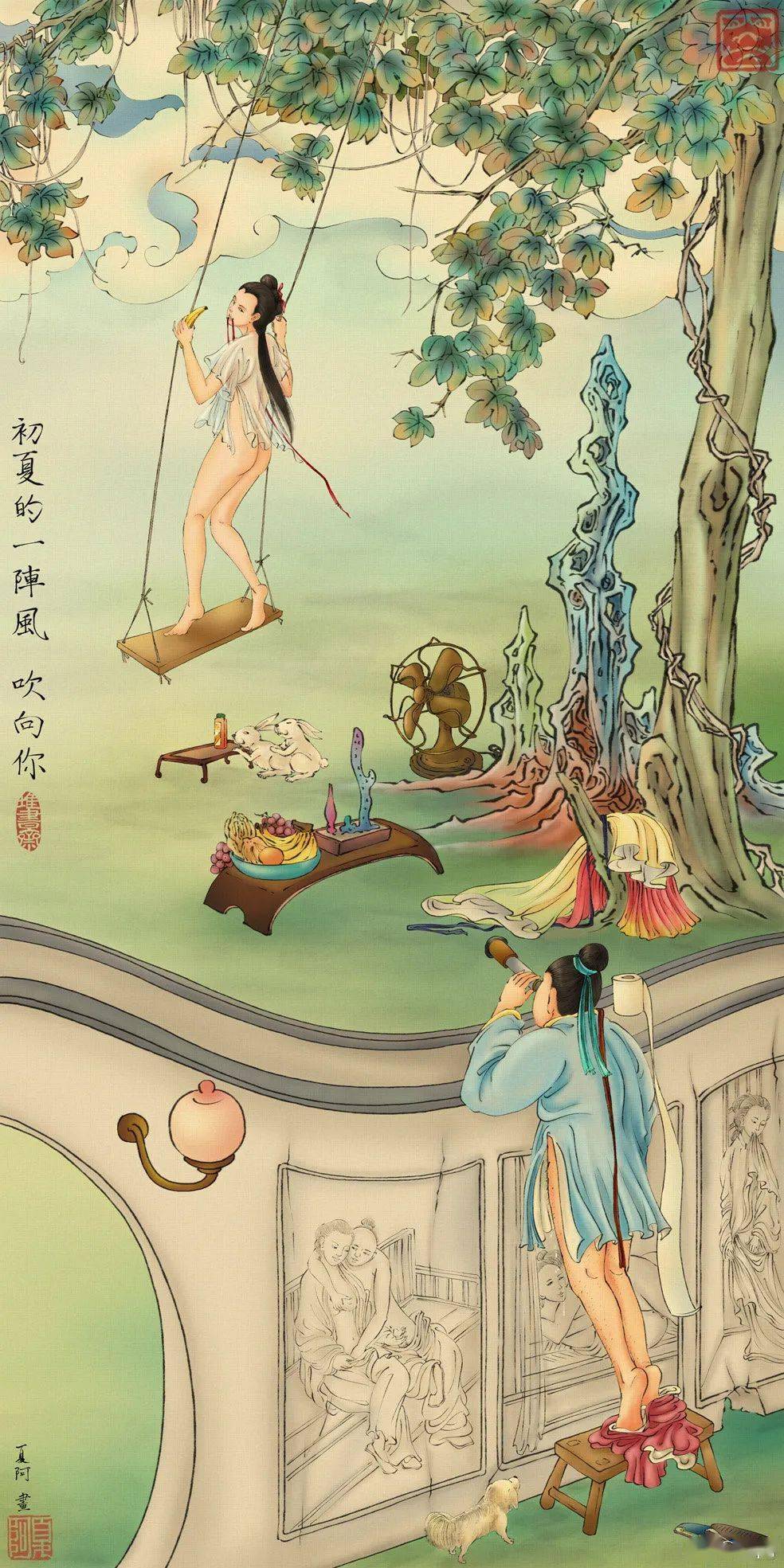 红只爱画春宫图,大打"擦边球"画作,网友看完又爱又恨~_钟馗_古画_桃花