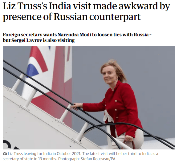 英外长欲前往印度说服其减少对俄依赖，英媒：尴尬的是俄外长也要去