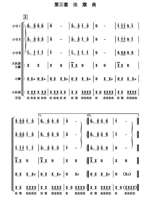 四,少先队鼓号队器材规格及演奏方法1号规格(1)小号号长485mm,号口