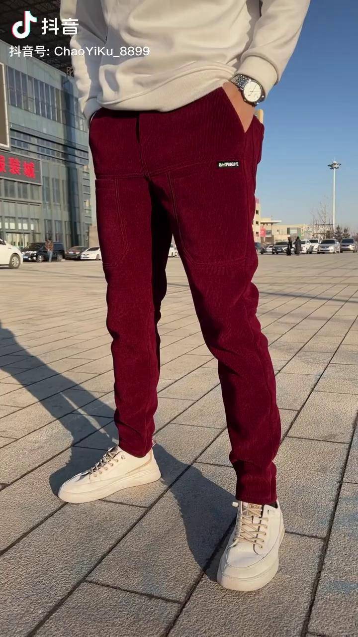 冬季加厚版9种颜色6兜设计天丝绒休闲裤酒红色百搭裤子面料柔软舒适