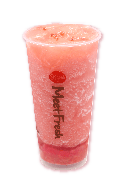 再浇上满满芭乐淋酱雪顶点缀草莓果肉覆盖海盐芝士奶盖新鲜芭乐切片