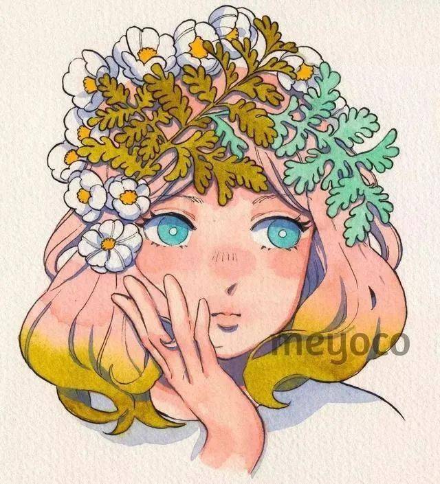 满脑子的美好,大概才能从头上开出花来吧|水彩人物手绘