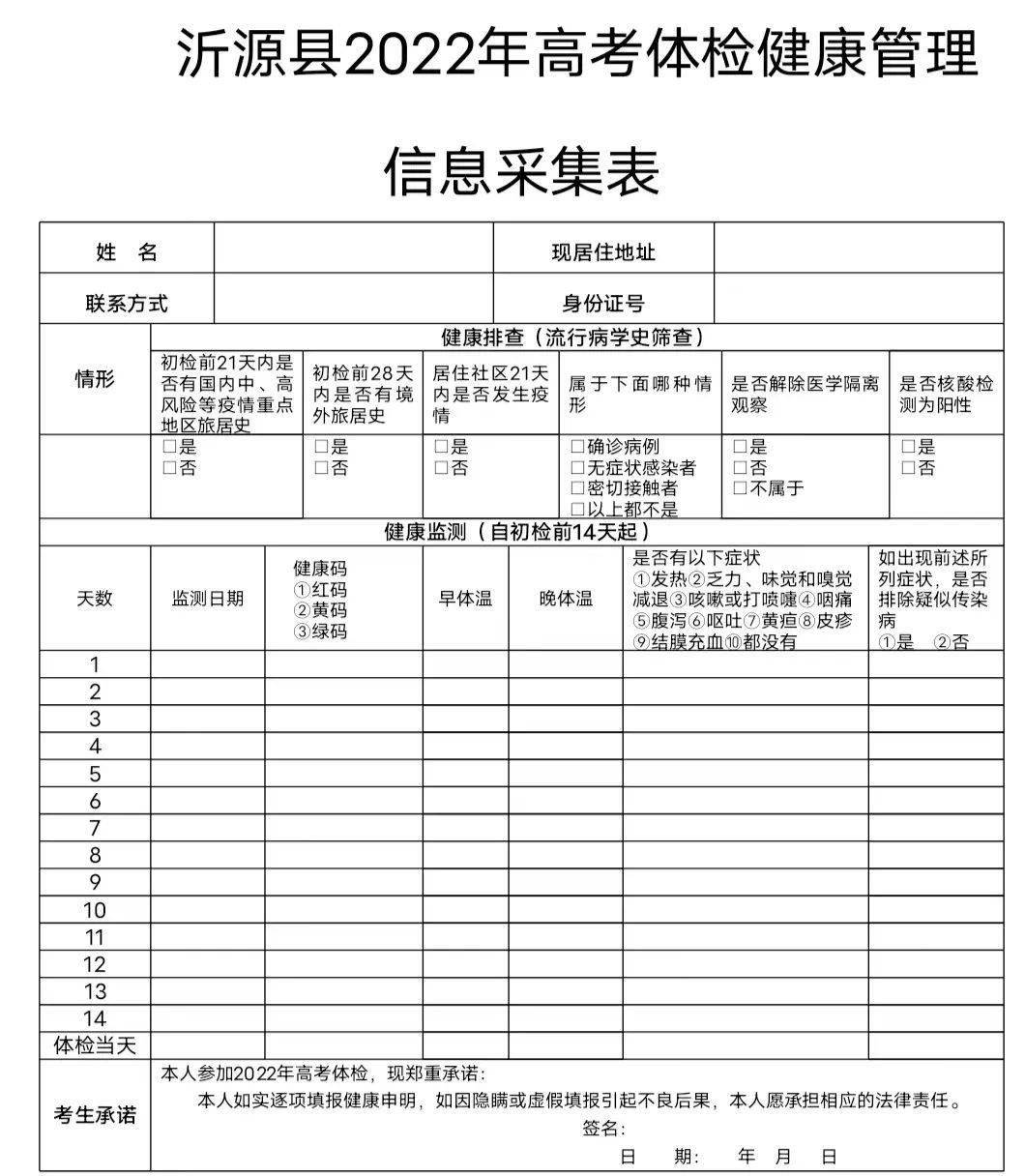 权威发布沂源县2022年社会考生高考体检公告