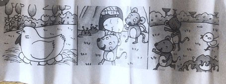 老鼠扛着鸡蛋,往家里跑.