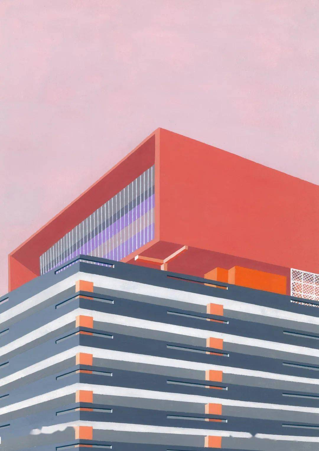 柔和色彩构成图案化的城市天际线