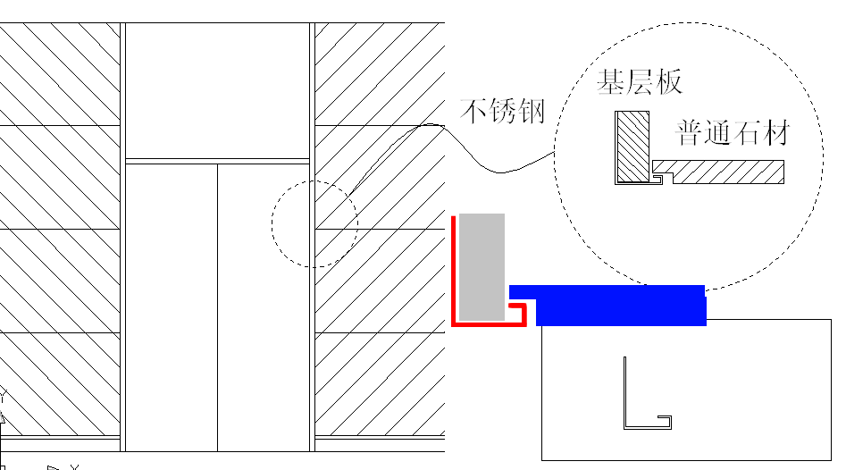 不鏽鋼電梯門套和石材牆面的收口