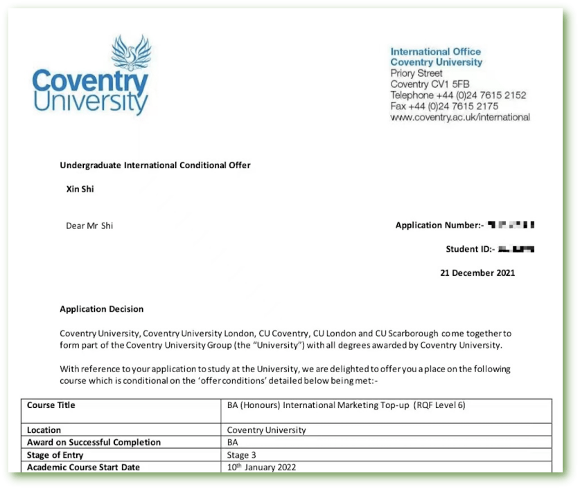 (石鑫同学的考文垂大学offer 真的优秀!