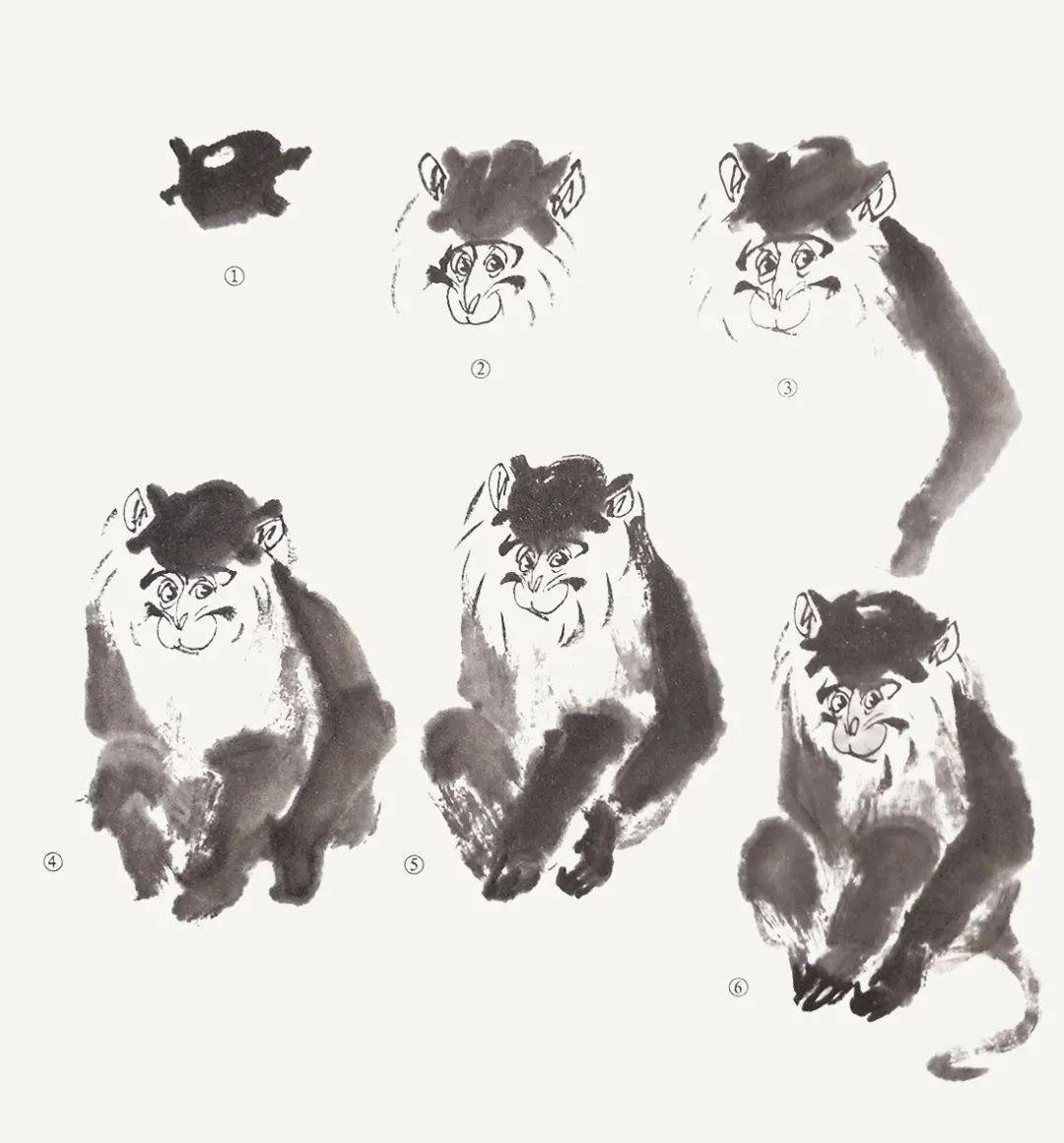 水墨画猴子的画法图片