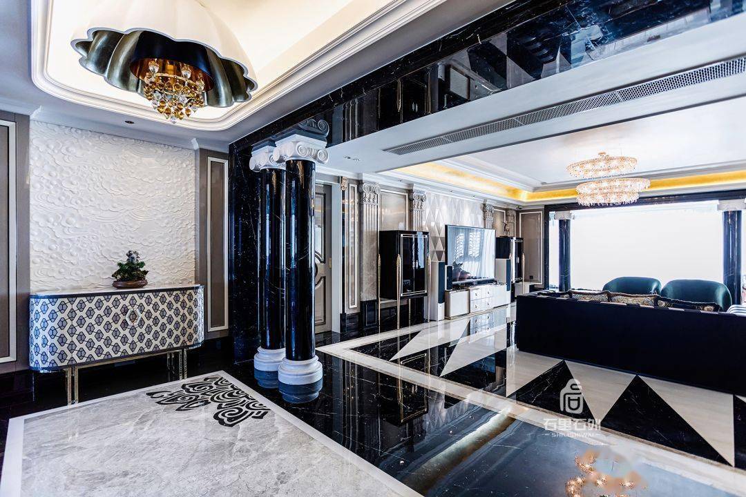 石材家装黑白灰大理石打造的古典奢华别墅