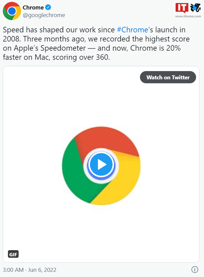 谷歌：macOS 版 Chrome 浏览器 3 个月提速 20%