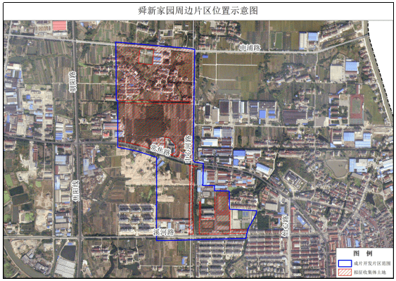 舜新家园周边片区位于郑陆镇焦溪社区,片区东至中心河路,体育公园,南