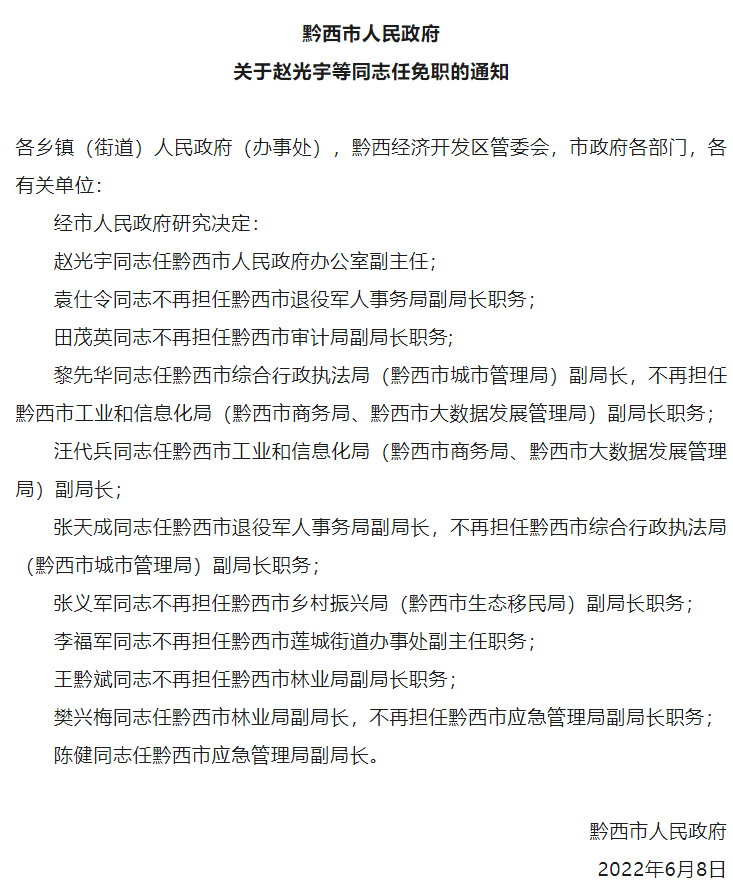 最新贵州一市人事任免