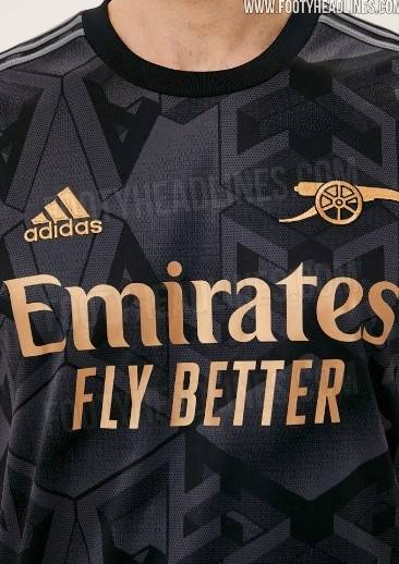阿森纳2223赛季客场球衣立体字母黑灰底尊贵金色印字