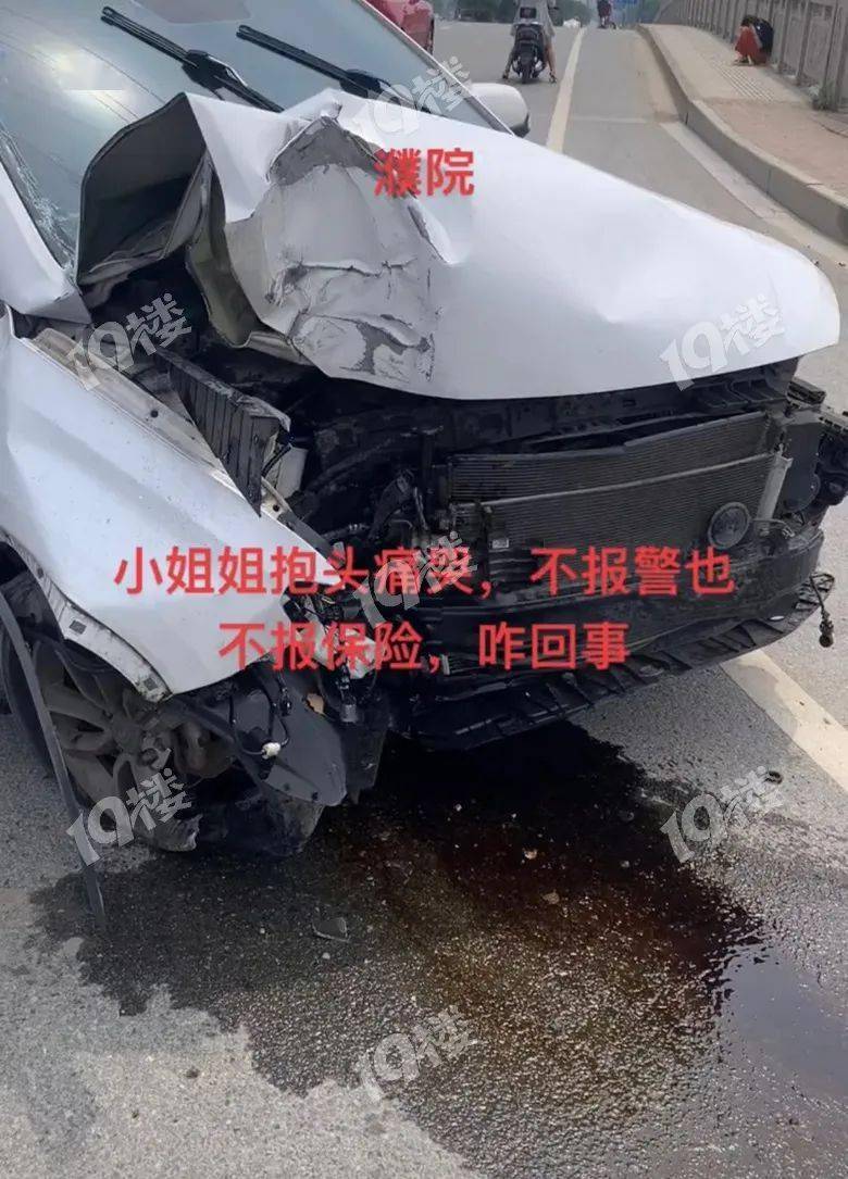 又出車禍了嘉興一姑娘直接崩潰車禍後坐在路邊埋頭痛哭車頭都撞得不像