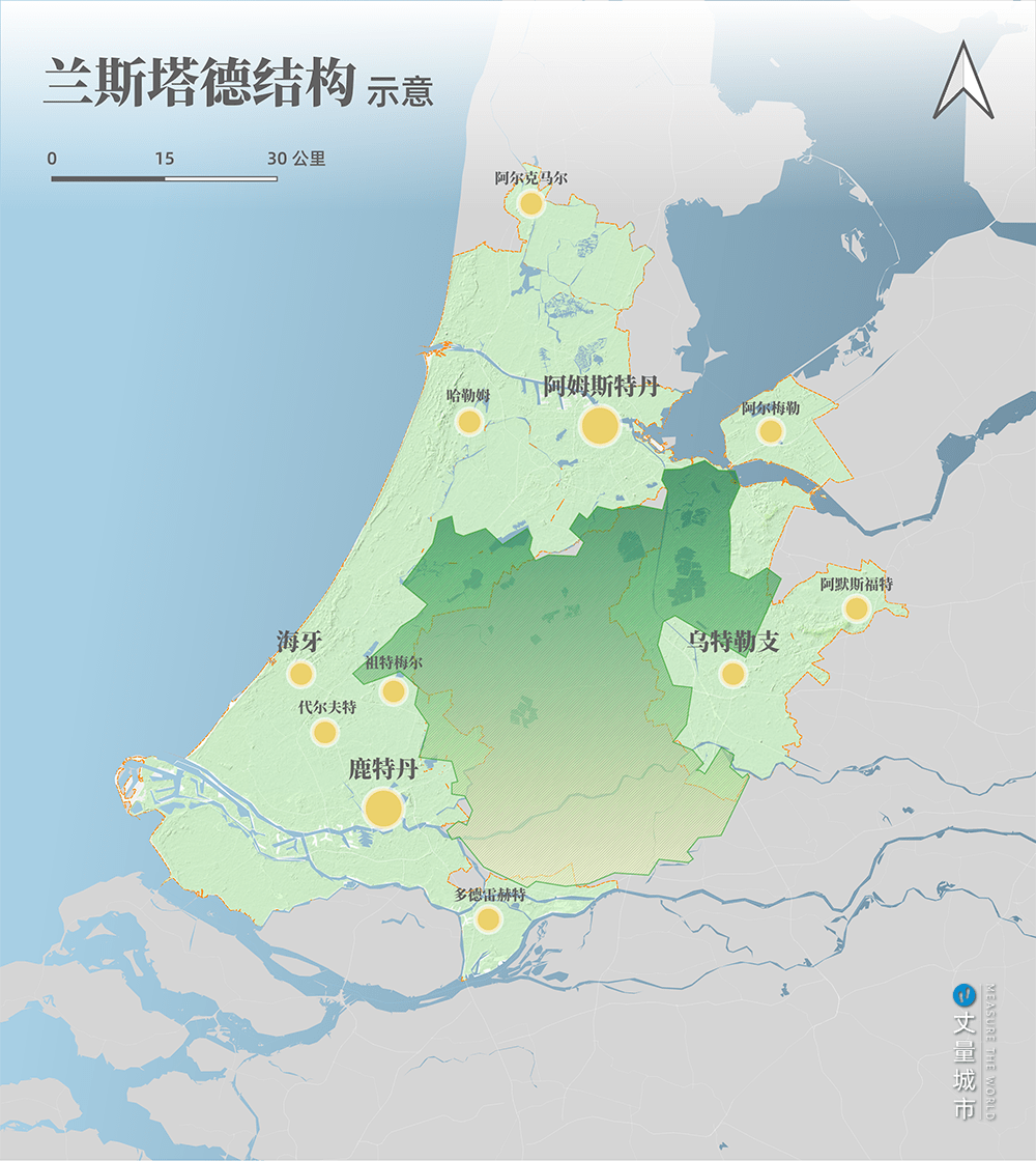 兰斯塔德都市圈由阿姆斯特丹,鹿特丹,海牙,乌特勒支四大城市及周边小