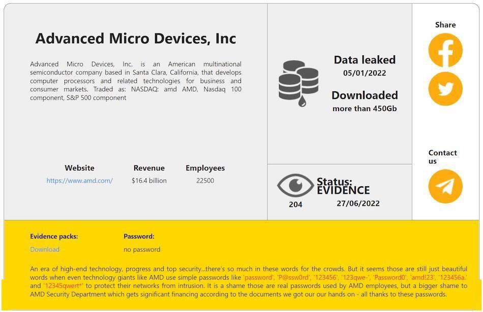 AMD 被黑客窃取 450Gb 机密数据原因曝光：用 123456 当密码_amd_员工_服务器