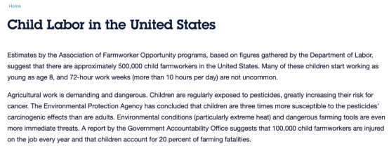 “人们不知道食物来自于我们”，揭秘美国50万农场童工生活状况