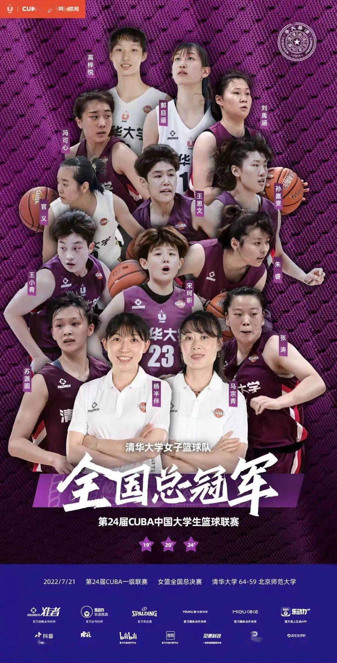 清华大学夺得第24届中国大学生篮球一级联赛女子组全国总冠军